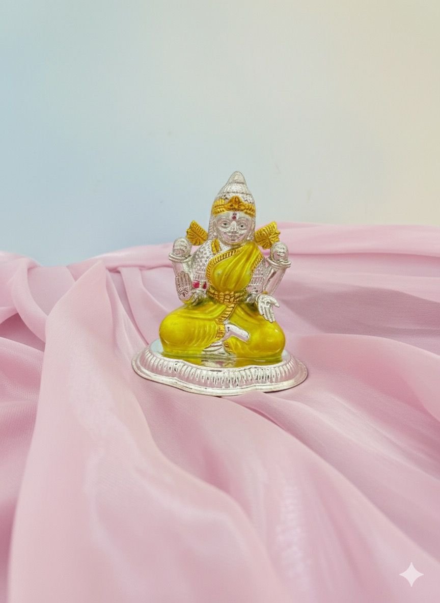 Silver Divine Grace Yellow Enamel Lakshmi Idol 